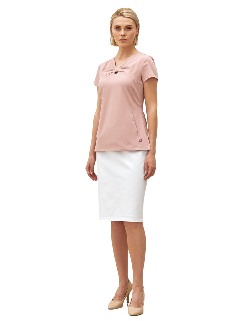 Treat in Style Scrubs Women's Bow Neck Top Powdery Pink | scrub-supply.com