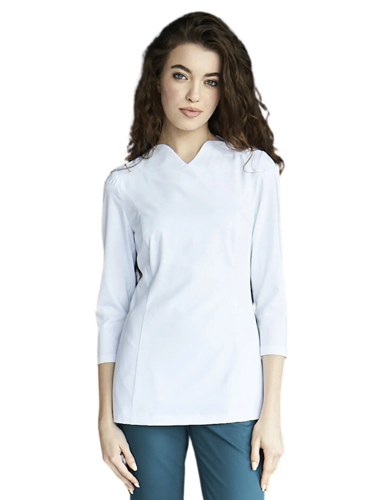 Treat in Style Scrubs Women's 3/4 Sleeve V Neck Medical Top White | scrub-supply.com