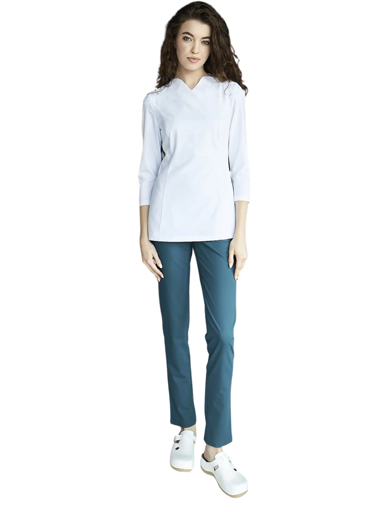 Treat in Style Scrubs Women's 3/4 Sleeve V Neck Medical Top White | scrub-supply.com