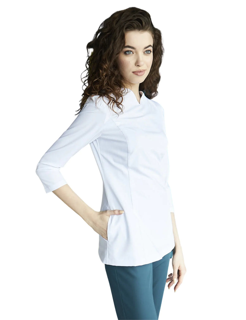 Treat in Style Scrubs Women's 3/4 Sleeve V Neck Medical Top White | scrub-supply.com