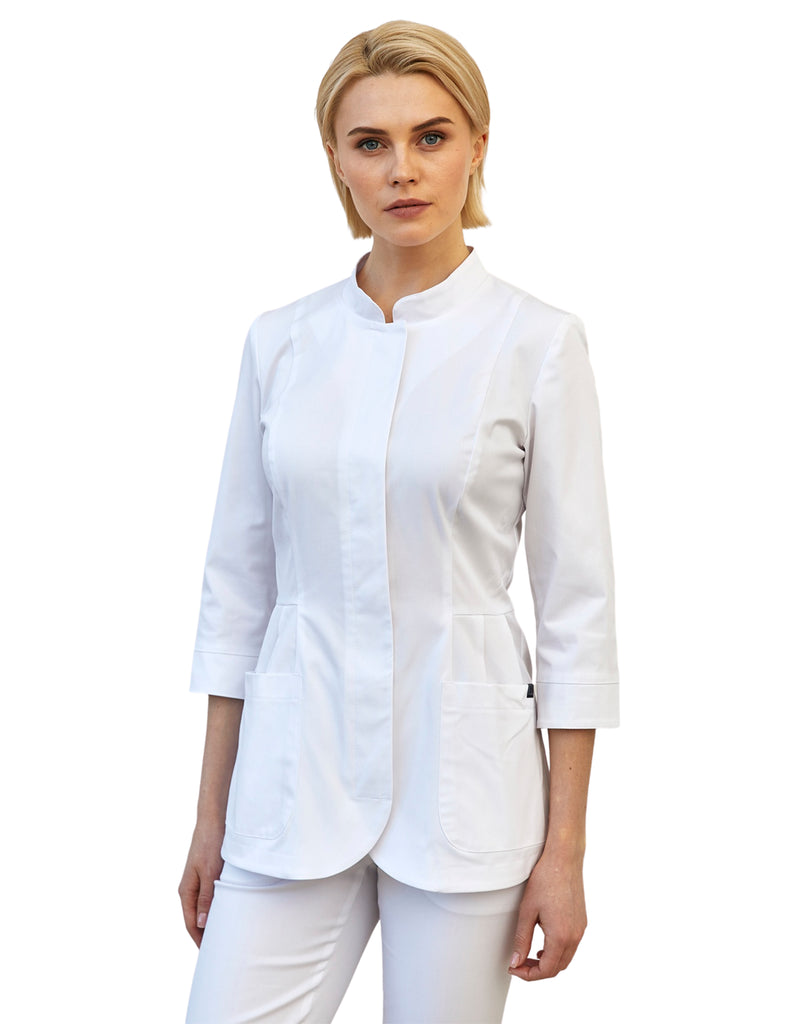 Treat in Style Scrubs Women's Elegant Lab Coat Short White | scrub-supply.com