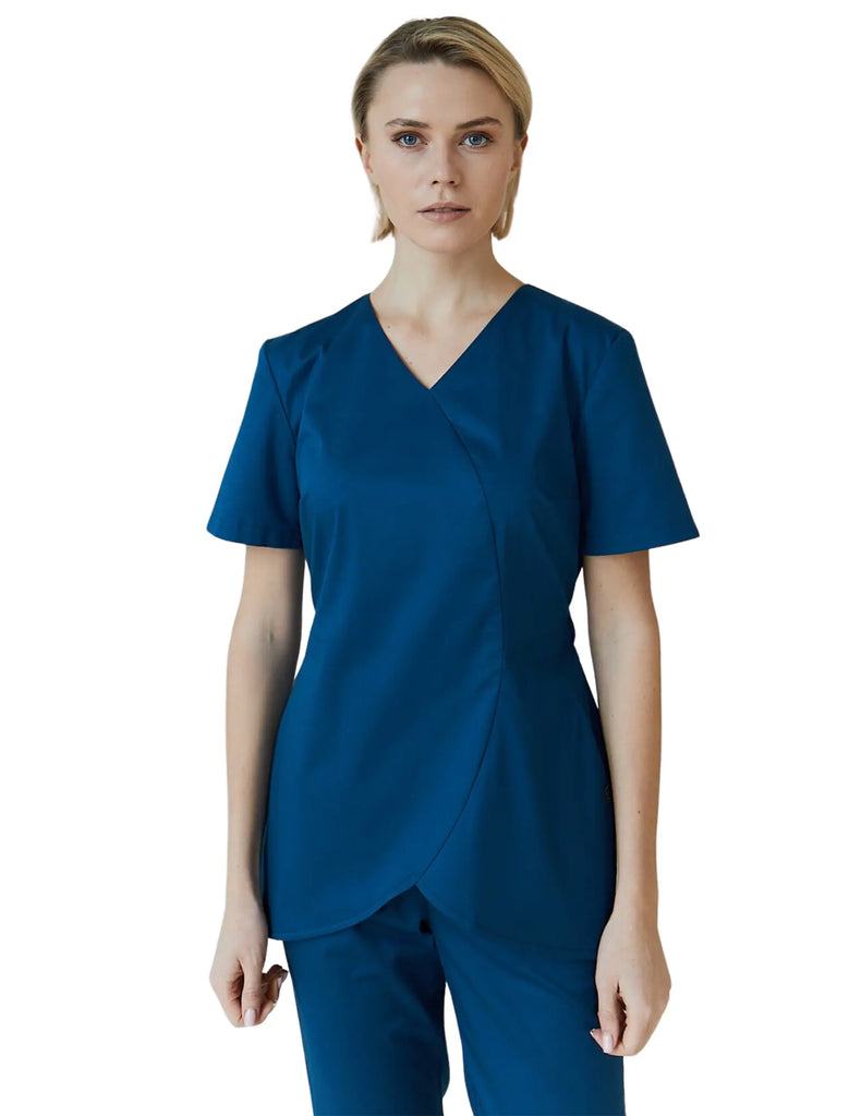 Treat in Style Scrubs Women's Scalloped Hem Scrub Top Azure | scrub-supply.com