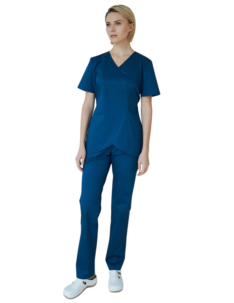 Treat in Style Scrubs Women's Scalloped Hem Scrub Top Azure | scrub-supply.com