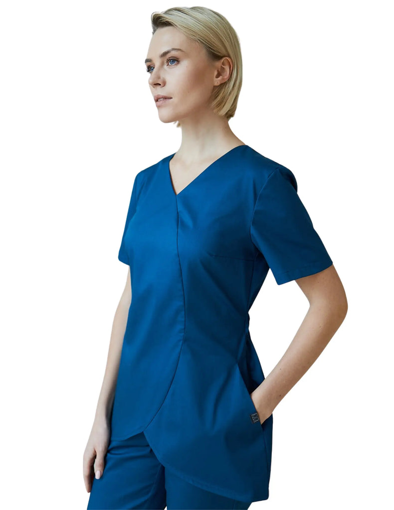 Treat in Style Scrubs Women's Scalloped Hem Scrub Top Azure | scrub-supply.com