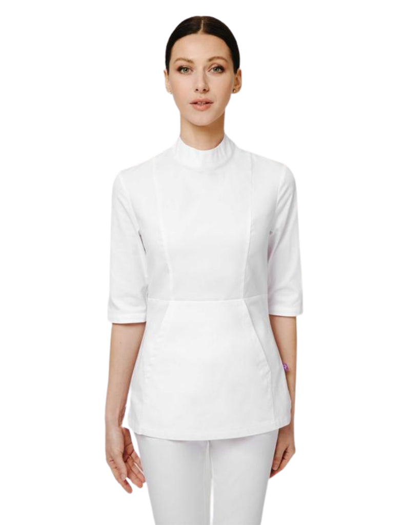 Treat in Style Scrubs Women's High Neck Top White | scrub-supply.com