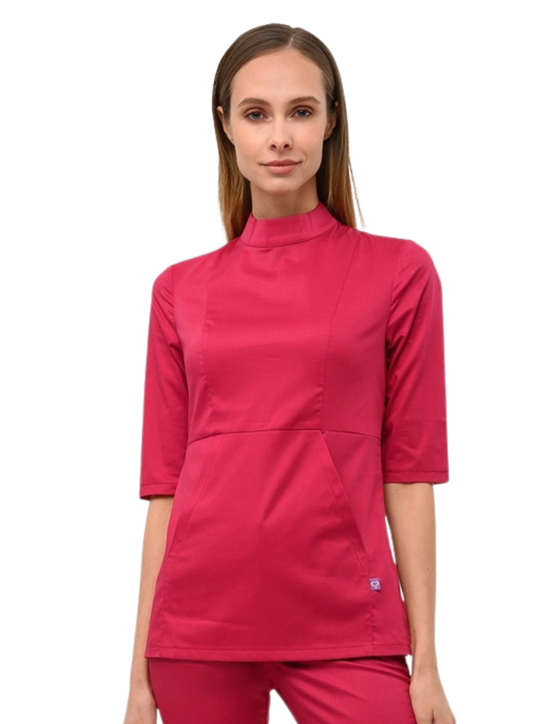 Treat in Style Scrubs Women's High Neck Top Burgundy | scrub-supply.com