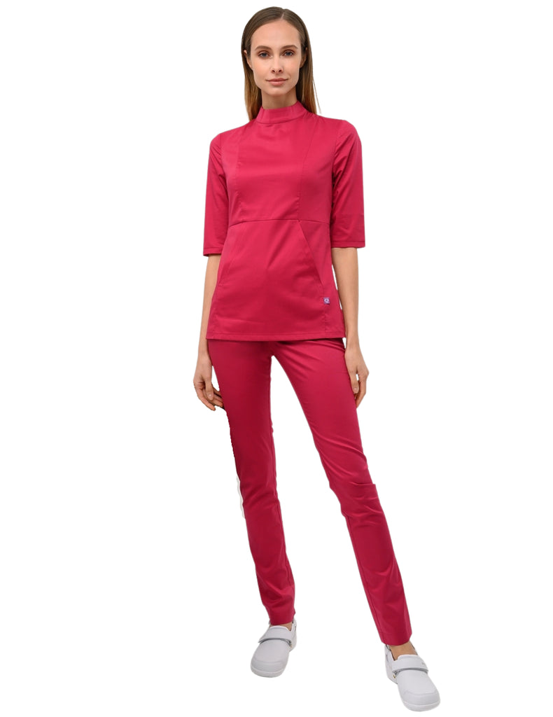 Treat in Style Scrubs Women's High Neck Top Burgundy | scrub-supply.com