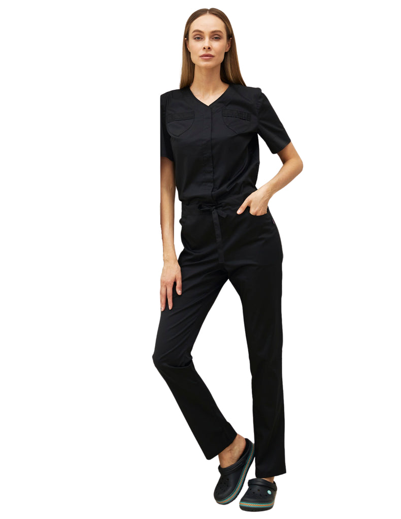 Treat in Style Scrubs Women's Sporty Jumpsuit Black | scrub-supply.com