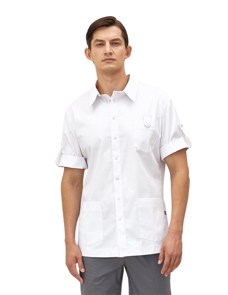 Treat in Style Scrubs Men's Buttoned Shirt White | scrub-supply.com