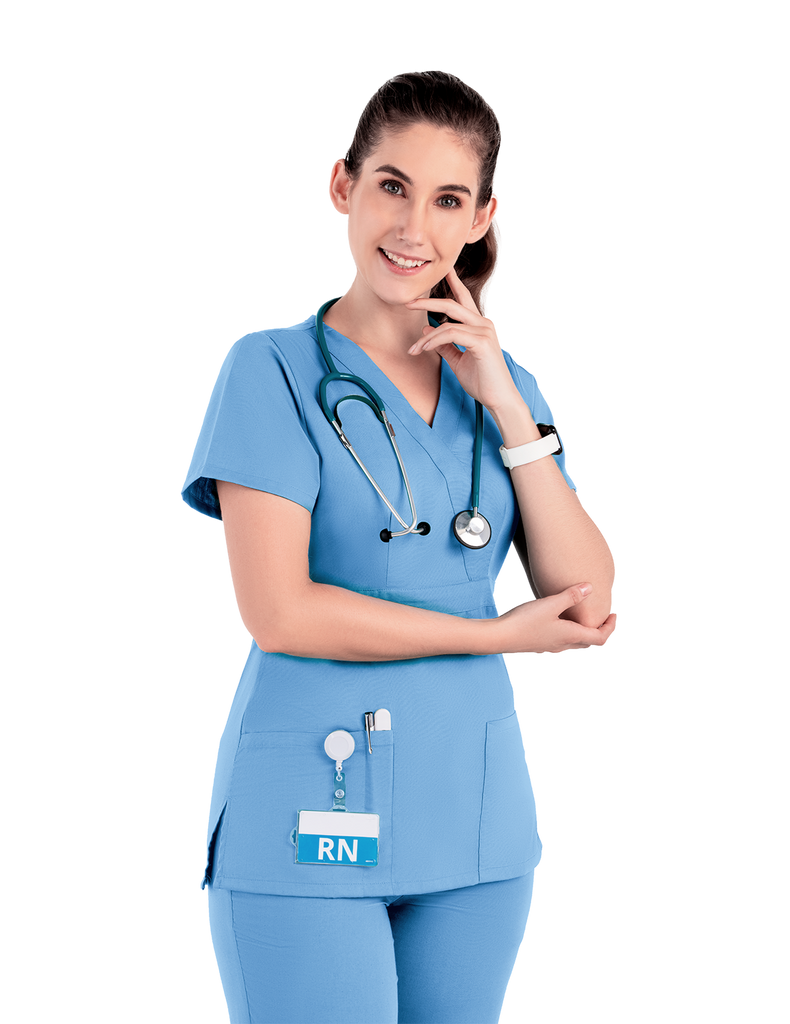 Life Threads Scrubs Women’s Classic Mock Wrap Scrub Top Ceil Blue | scrub-supply.com