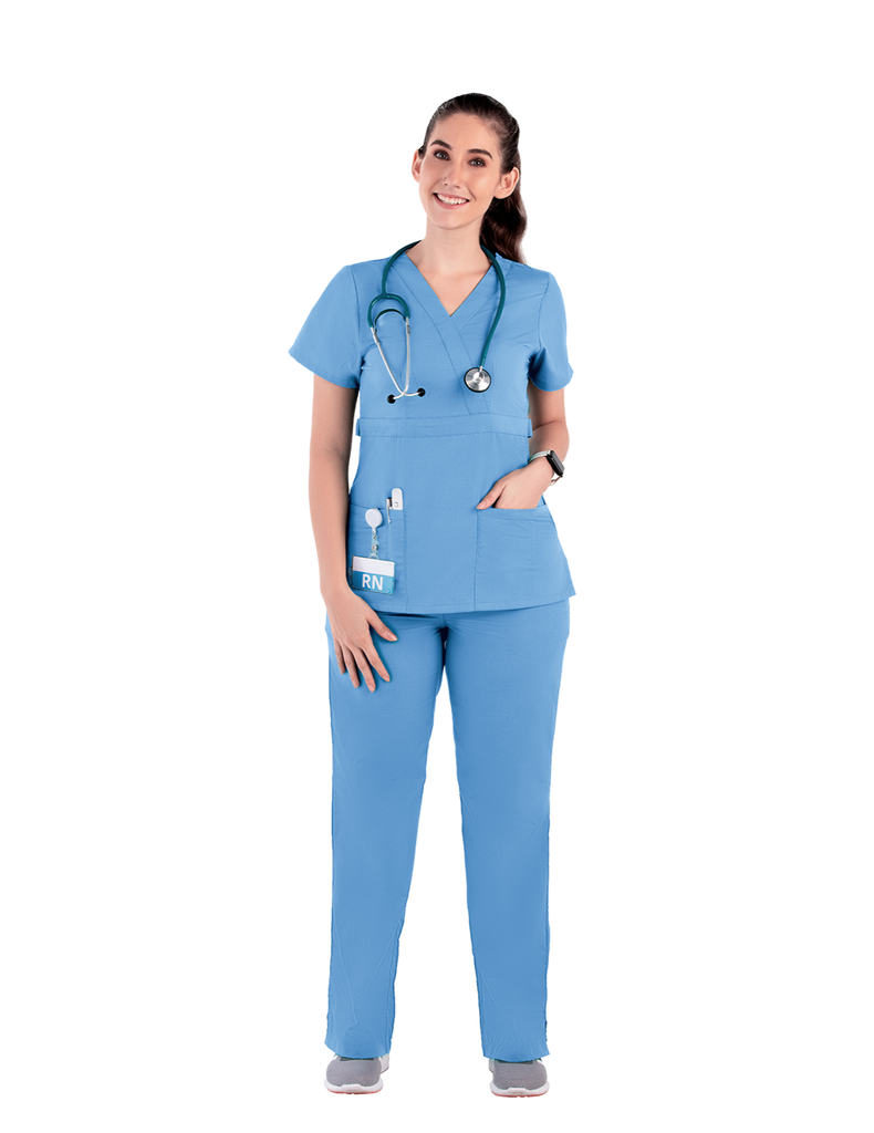 Life Threads Scrubs Women’s Classic Mock Wrap Scrub Top Ceil Blue | scrub-supply.com