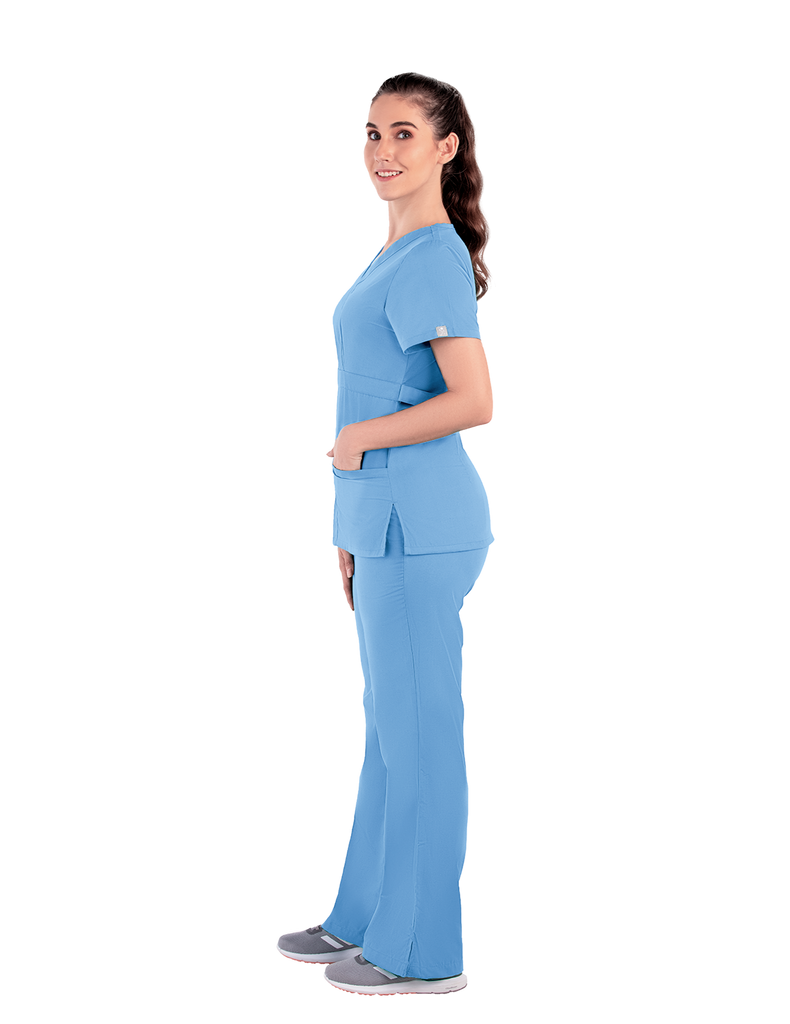 Life Threads Scrubs Women’s Classic Mock Wrap Scrub Top Ceil Blue | scrub-supply.com