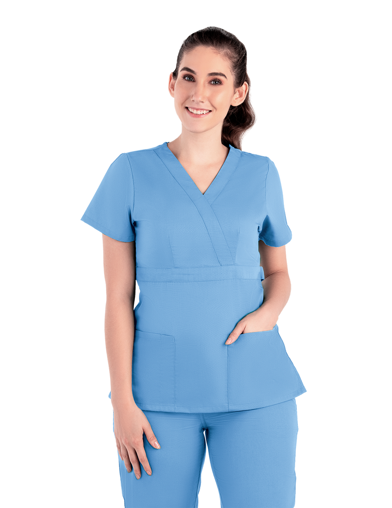 Life Threads Scrubs Women’s Classic Mock Wrap Scrub Top Ceil Blue | scrub-supply.com