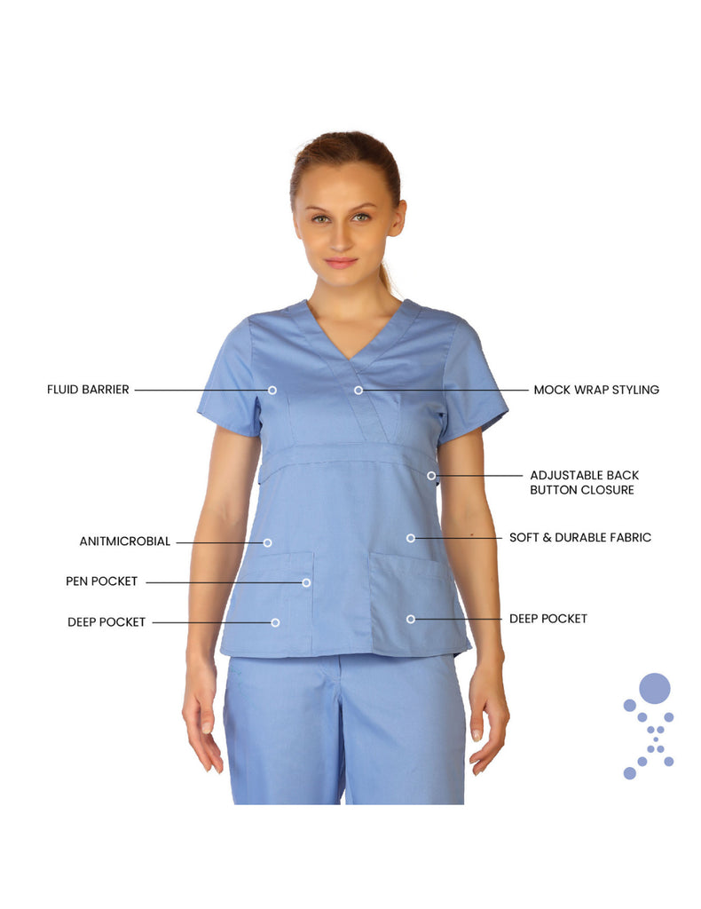 Life Threads Scrubs Women’s Classic Mock Wrap Scrub Top Ceil Blue | scrub-supply.com