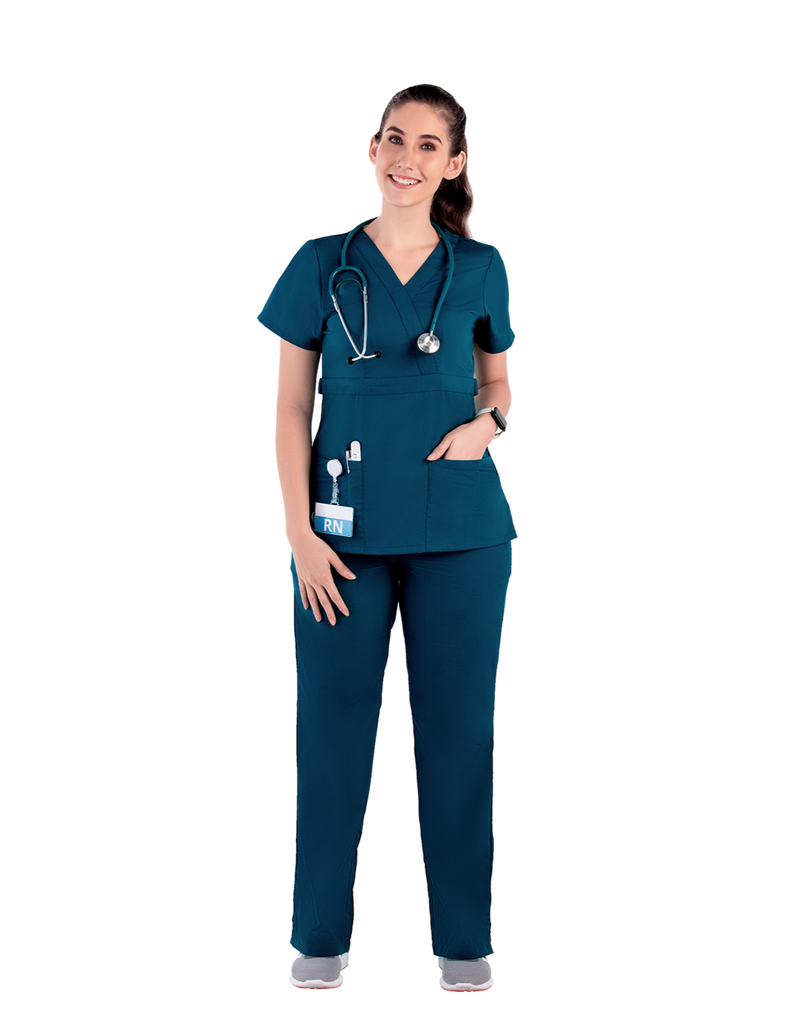 Life Threads Scrubs Women’s Classic Mock Wrap Scrub Top Caribbean Blue | scrub-supply.com