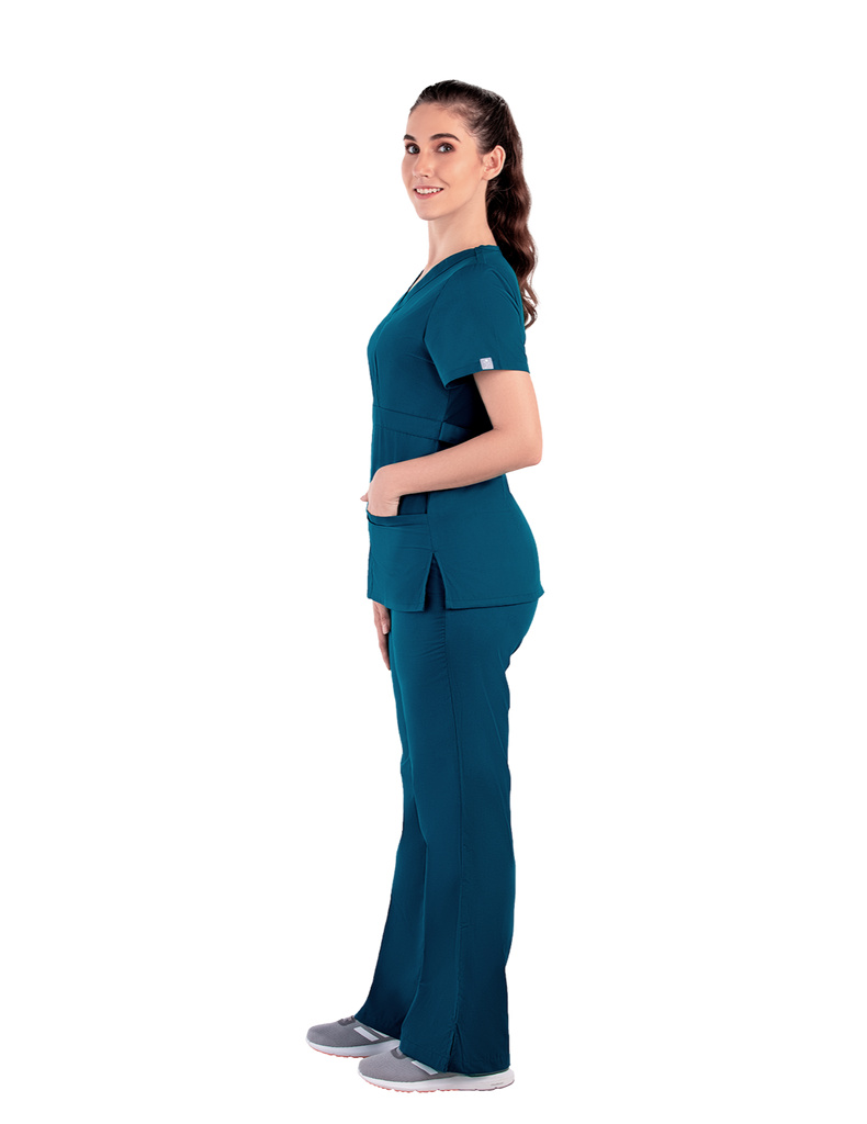 Life Threads Scrubs Women’s Classic Mock Wrap Scrub Top Caribbean Blue | scrub-supply.com