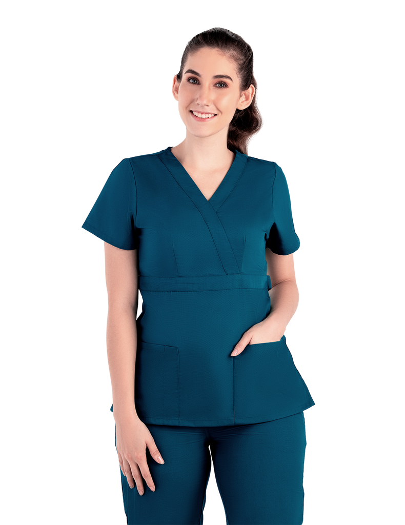 Life Threads Scrubs Women’s Classic Mock Wrap Scrub Top Caribbean Blue | scrub-supply.com