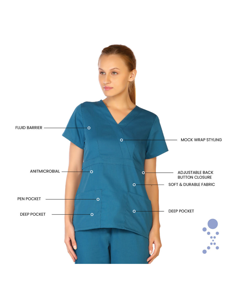 Life Threads Scrubs Women’s Classic Mock Wrap Scrub Top Caribbean Blue | scrub-supply.com