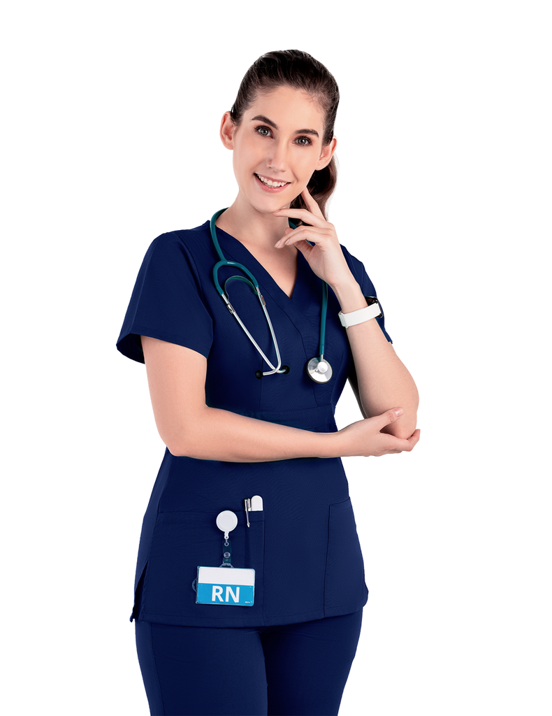 Life Threads Scrubs Women’s Classic Mock Wrap Scrub Top Navy Blue | scrub-supply.com