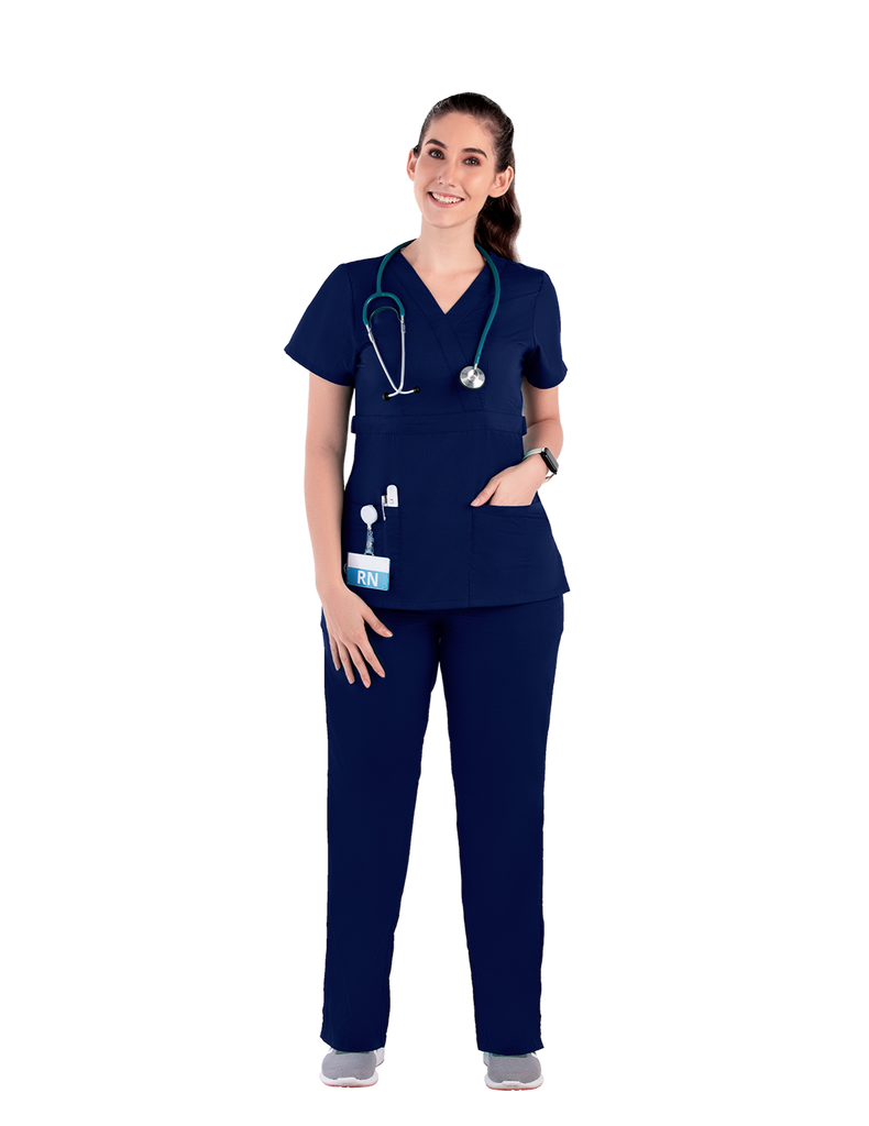 Life Threads Scrubs Women’s Classic Mock Wrap Scrub Top Navy Blue | scrub-supply.com