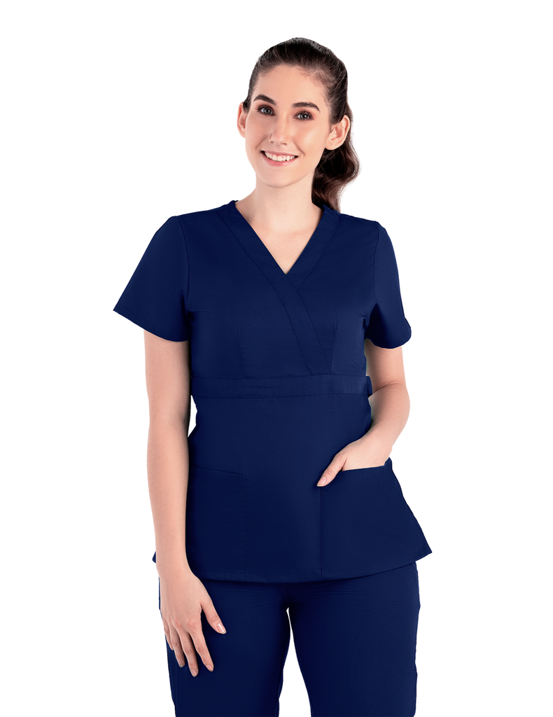 Life Threads Scrubs Women’s Classic Mock Wrap Scrub Top Navy Blue | scrub-supply.com