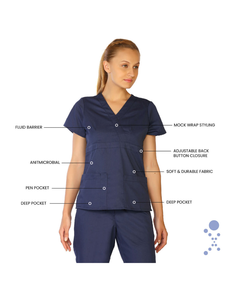 Life Threads Scrubs Women’s Classic Mock Wrap Scrub Top Navy Blue | scrub-supply.com