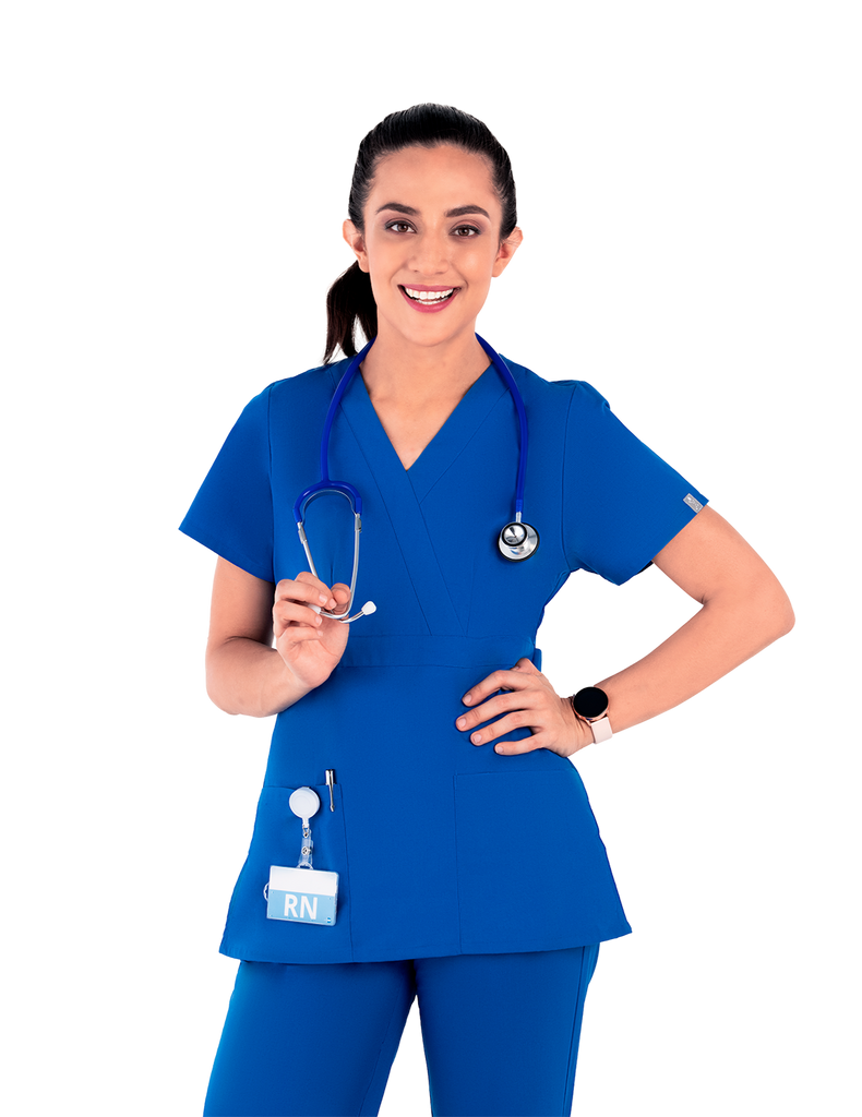 Life Threads Scrubs Women’s Classic Mock Wrap Scrub Top Royal Blue | scrub-supply.com