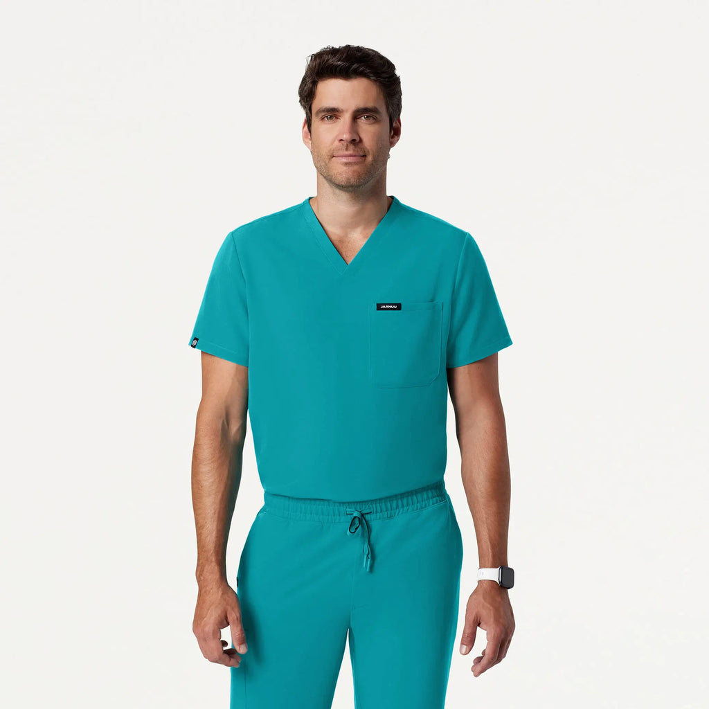 Jaanuu Scrubs Men's Holmes Everyday 1-Pocket Scrub Top Aqua | scrub-supply.com