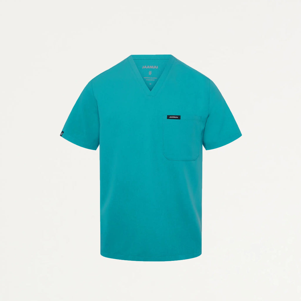 Jaanuu Scrubs Men's Holmes Everyday 1-Pocket Scrub Top Aqua | scrub-supply.com