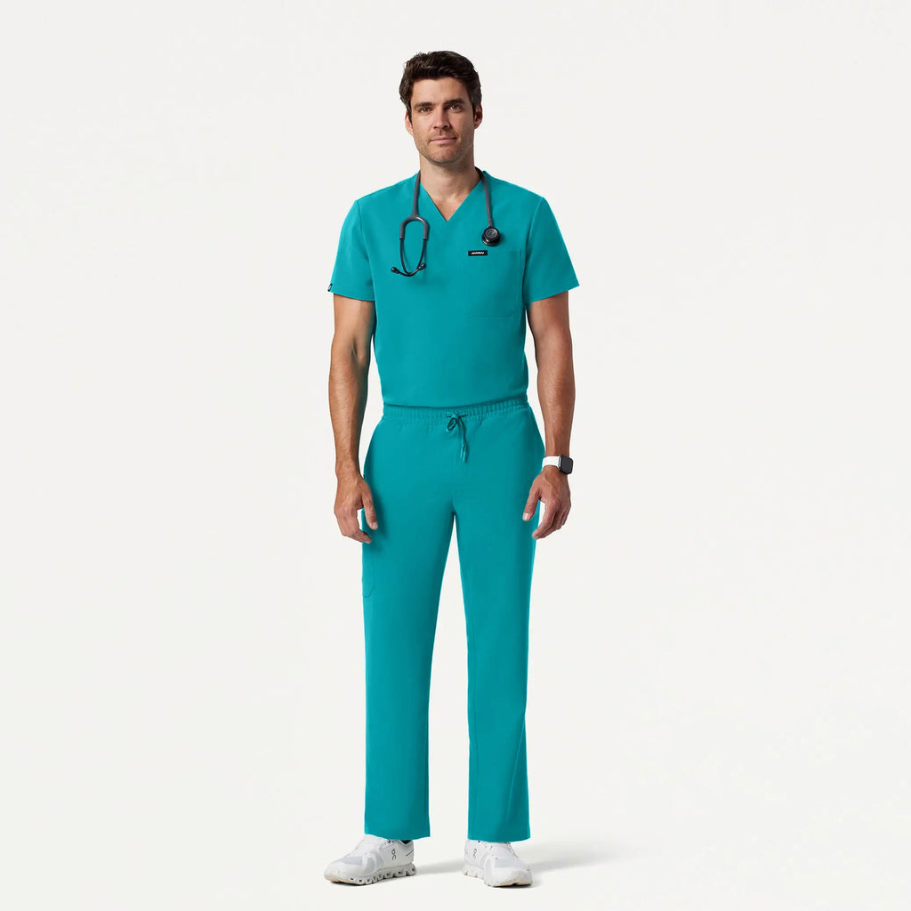 Jaanuu Scrubs Men's Holmes Everyday 1-Pocket Scrub Top Aqua | scrub-supply.com