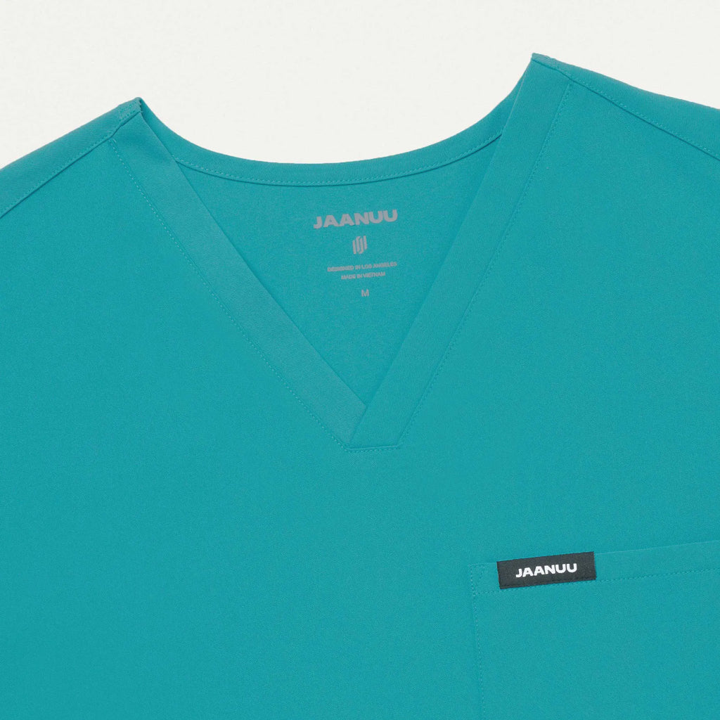 Jaanuu Scrubs Men's Holmes Everyday 1-Pocket Scrub Top Aqua | scrub-supply.com