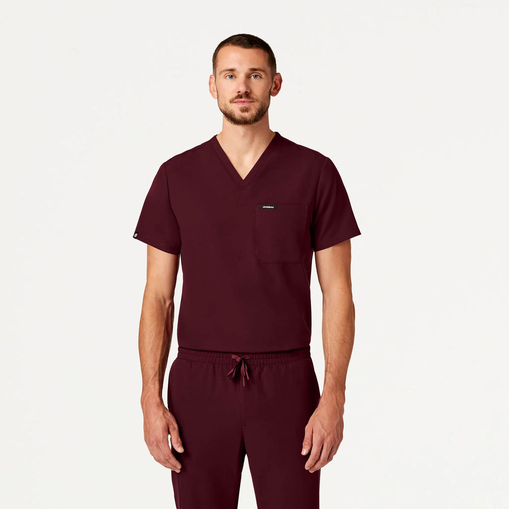 Jaanuu Scrubs Men's Holmes Everyday 1-Pocket Scrub Top Burgundy | scrub-supply.com