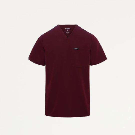 Jaanuu Scrubs Men's Holmes Everyday 1-Pocket Scrub Top Burgundy | scrub-supply.com