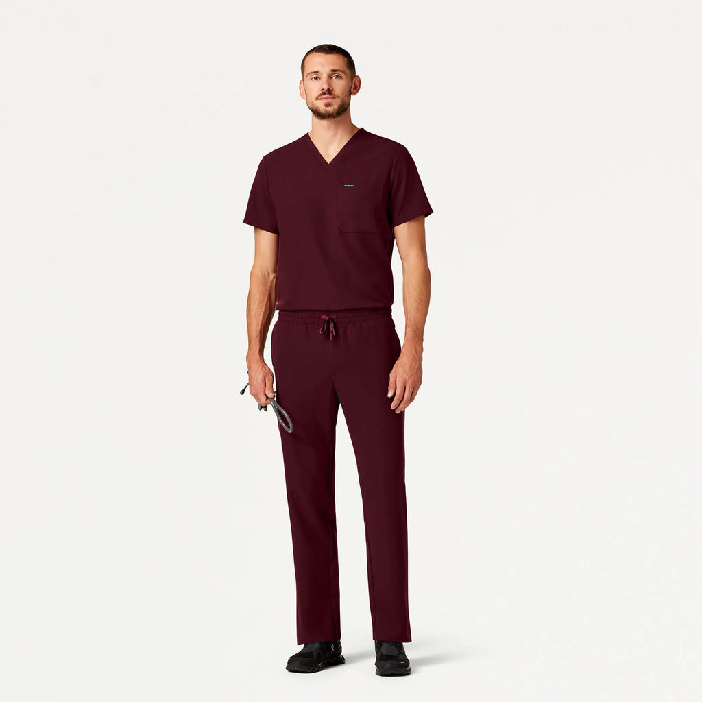 Jaanuu Scrubs Men's Holmes Everyday 1-Pocket Scrub Top Burgundy | scrub-supply.com