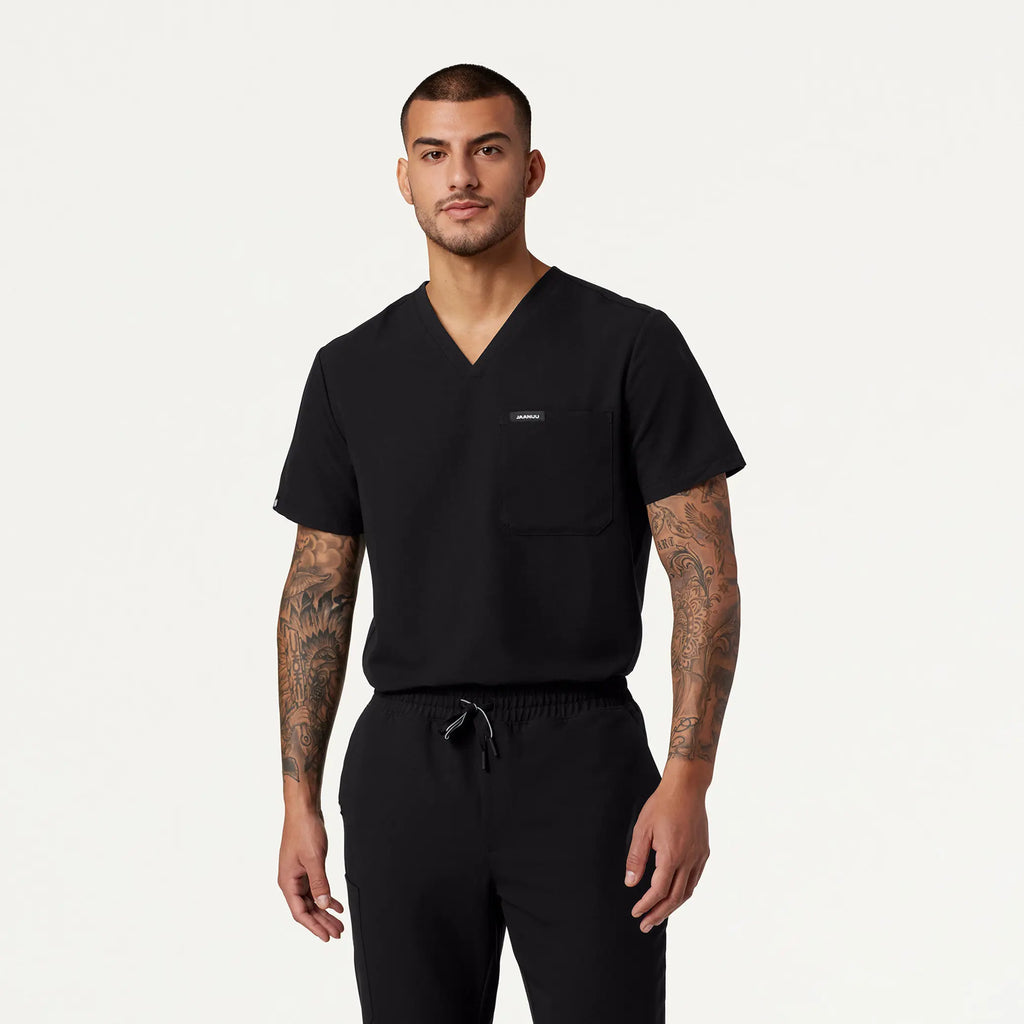 Jaanuu Scrubs Men's Holmes Everyday 1-Pocket Scrub Top Black | scrub-supply.com