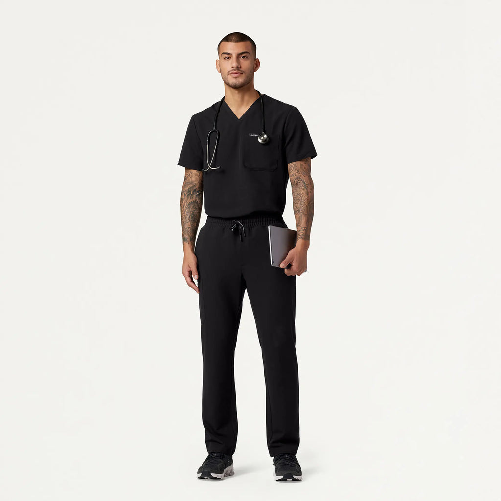 Jaanuu Scrubs Men's Holmes Everyday 1-Pocket Scrub Top Black | scrub-supply.com