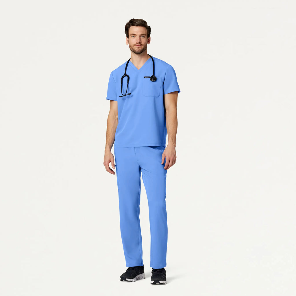 Jaanuu Scrubs Men's Holmes Everyday 1-Pocket Scrub Top Ceil Blue | scrub-supply.com