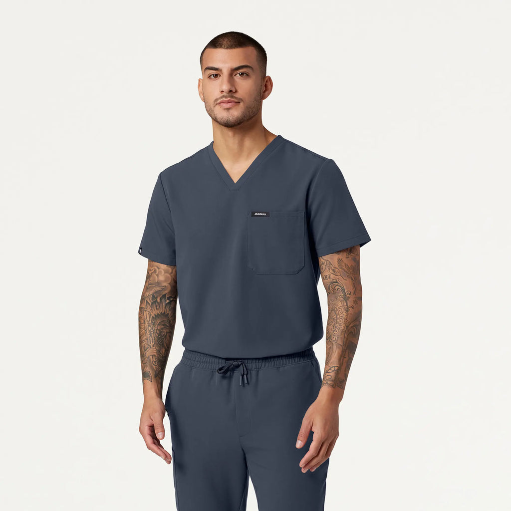 Jaanuu Scrubs Men's Holmes Everyday 1-Pocket Scrub Top Carbon Gray | scrub-supply.com