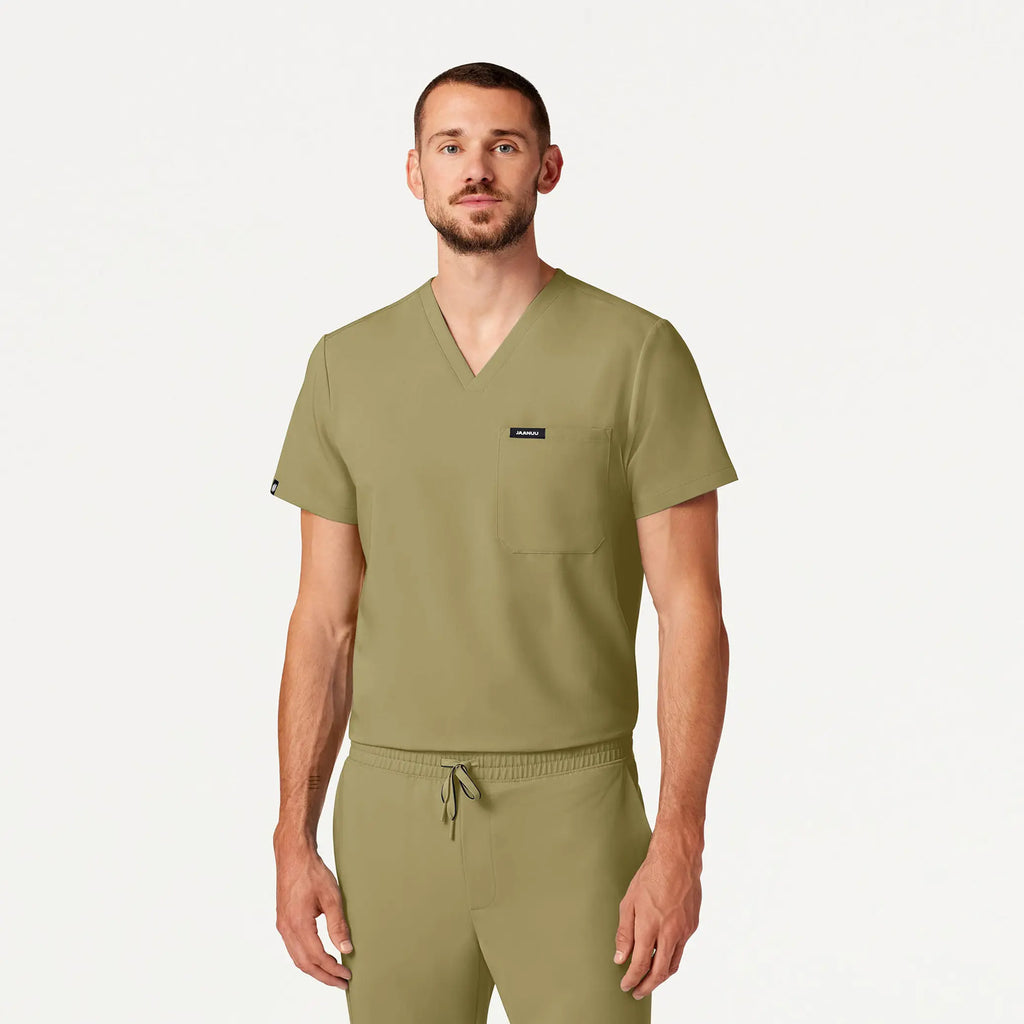 Jaanuu Scrubs Men's Holmes Everyday 1-Pocket Scrub Top Ceramic Khaki | scrub-supply.com