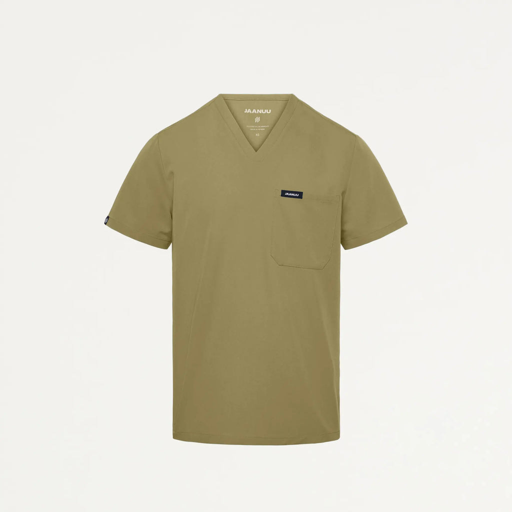 Jaanuu Scrubs Men's Holmes Everyday 1-Pocket Scrub Top Ceramic Khaki | scrub-supply.com