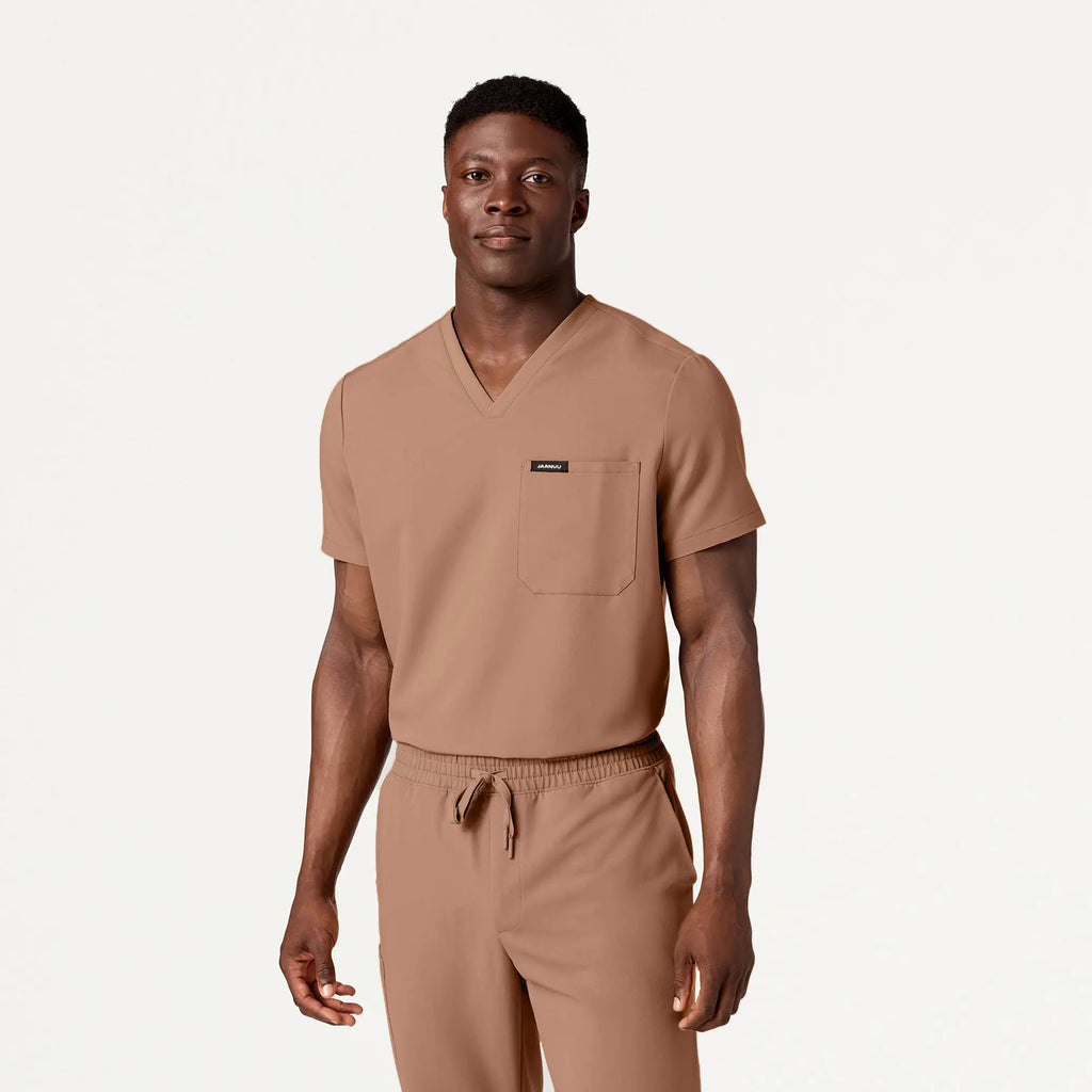 Jaanuu Scrubs Men's Holmes Everyday 1-Pocket Scrub Top Clay | scrub-supply.com