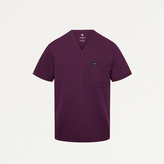 Jaanuu Scrubs Men's Holmes Everyday 1-Pocket Scrub Top Deep Eggplant | scrub-supply.com