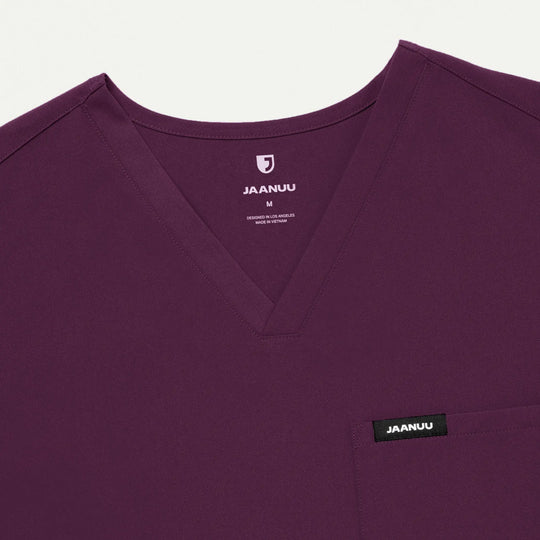 Jaanuu Scrubs Men's Holmes Everyday 1-Pocket Scrub Top Deep Eggplant | scrub-supply.com