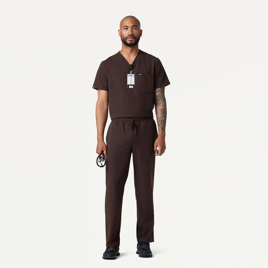 Jaanuu Scrubs Men's Holmes 1-Pocket Scrub Top Espresso | scrub-supply.com