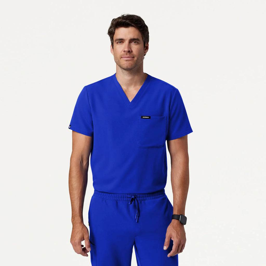 Jaanuu Scrubs Men's Holmes Everyday 1-Pocket Scrub Top Electric Blue | scrub-supply.com