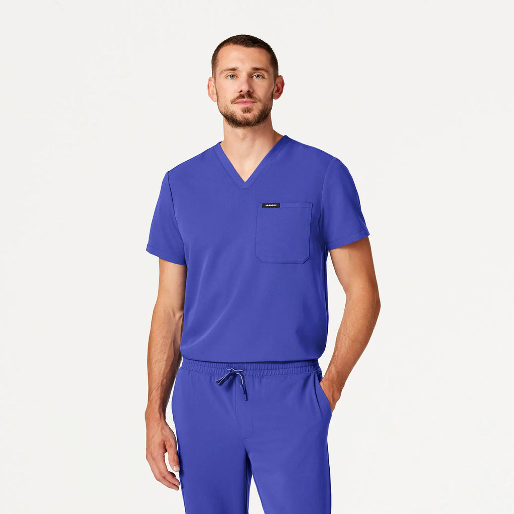 Jaanuu Scrubs Men's Holmes Everyday 1-Pocket Scrub Top Moon Blue | scrub-supply.com