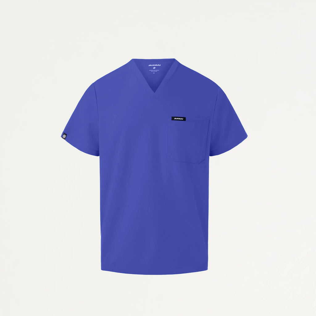 Jaanuu Scrubs Men's Holmes Everyday 1-Pocket Scrub Top Moon Blue | scrub-supply.com