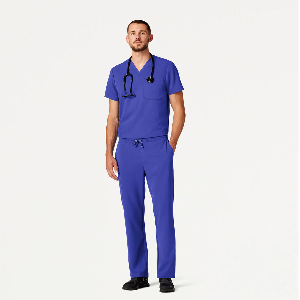 Jaanuu Scrubs Men's Holmes Everyday 1-Pocket Scrub Top Moon Blue | scrub-supply.com