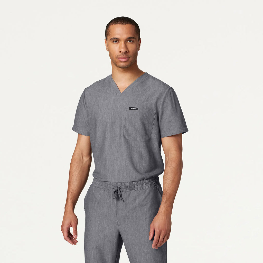 Jaanuu Scrubs Men's Holmes Everyday 1-Pocket Scrub Top Heather Gray | scrub-supply.com