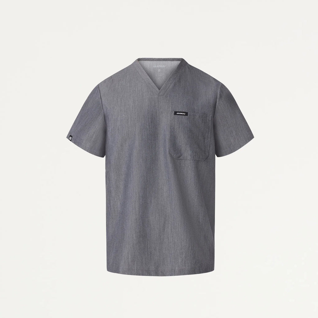 Jaanuu Scrubs Men's Holmes Everyday 1-Pocket Scrub Top Heather Gray | scrub-supply.com